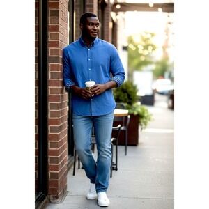 Ted Baker Endurance Men's Blue Pinstripe Button Down Dress Shirt Floral Trim